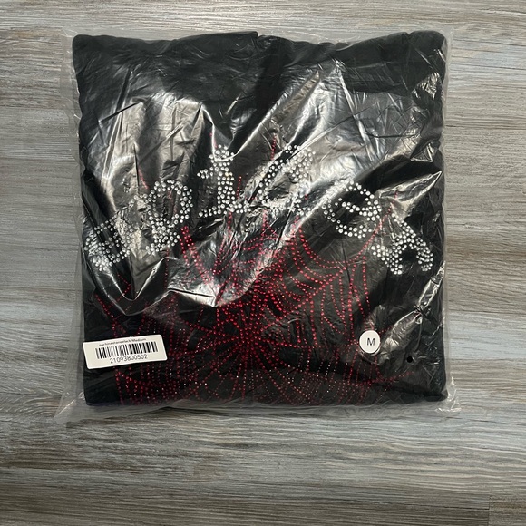 Black and Red Rhinestone Sp5der Hoodie Size S - Picture 4 of 4